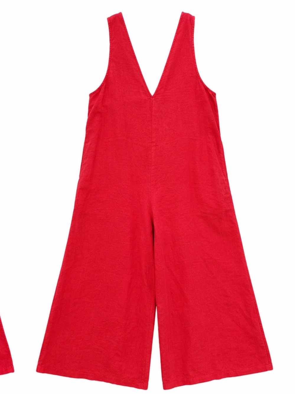 NWT Calypso St. Barth Linen Blend Wide Leg Jumpsuit Red Sleeveless Pockets - M - Picture 2 of 5